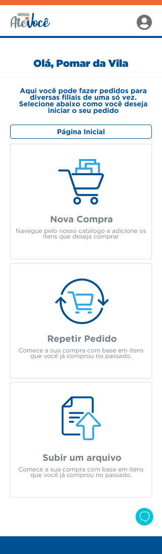 Menu do AS5+ multiloja: nova compra, repetir pedido, subir arquivo