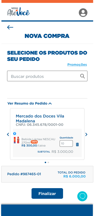 Compra multiloja preenchida, com quantidade distribuída por loja